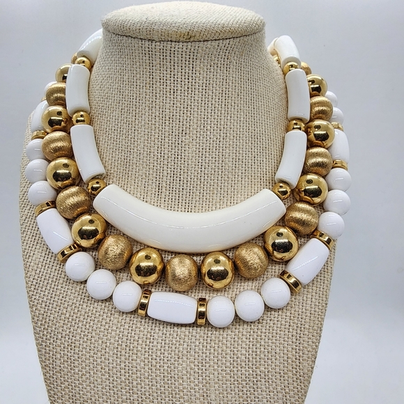 Napier Jewelry - 3 Vintage Napier Statement Necklaces White & Gold